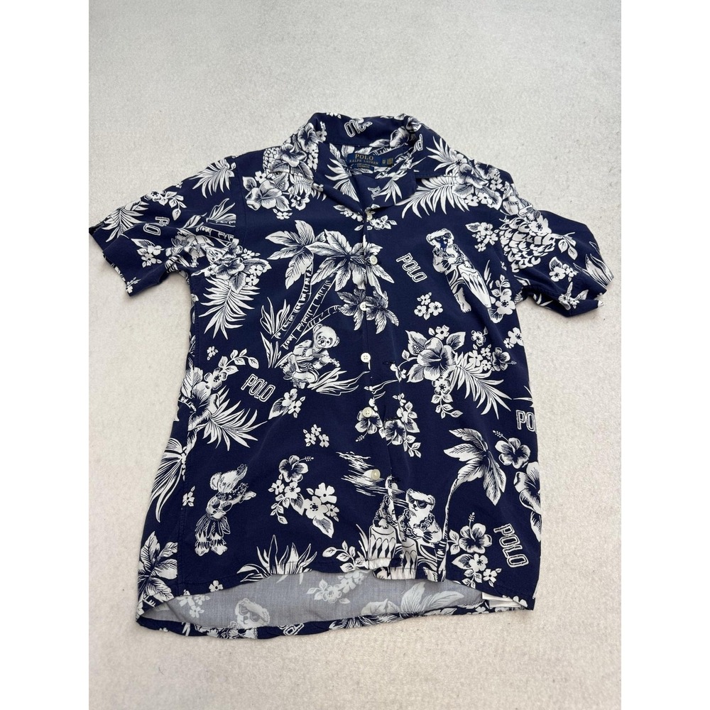 Polo Ralph Lauren Shirt Mens XS Blue Hawaiian Floral Polo Bear Aloha Custom Fit